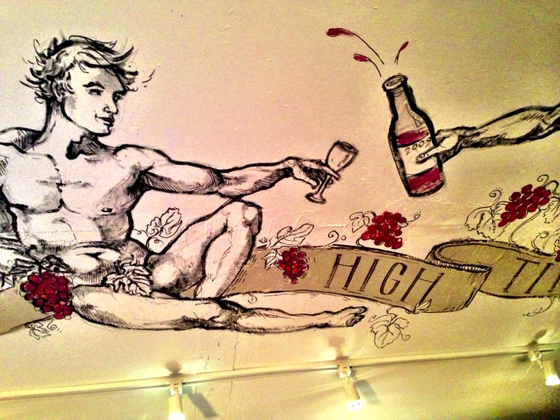 Bacchus looks down on us, the ceiling of one of High Timber's private dining rooms
